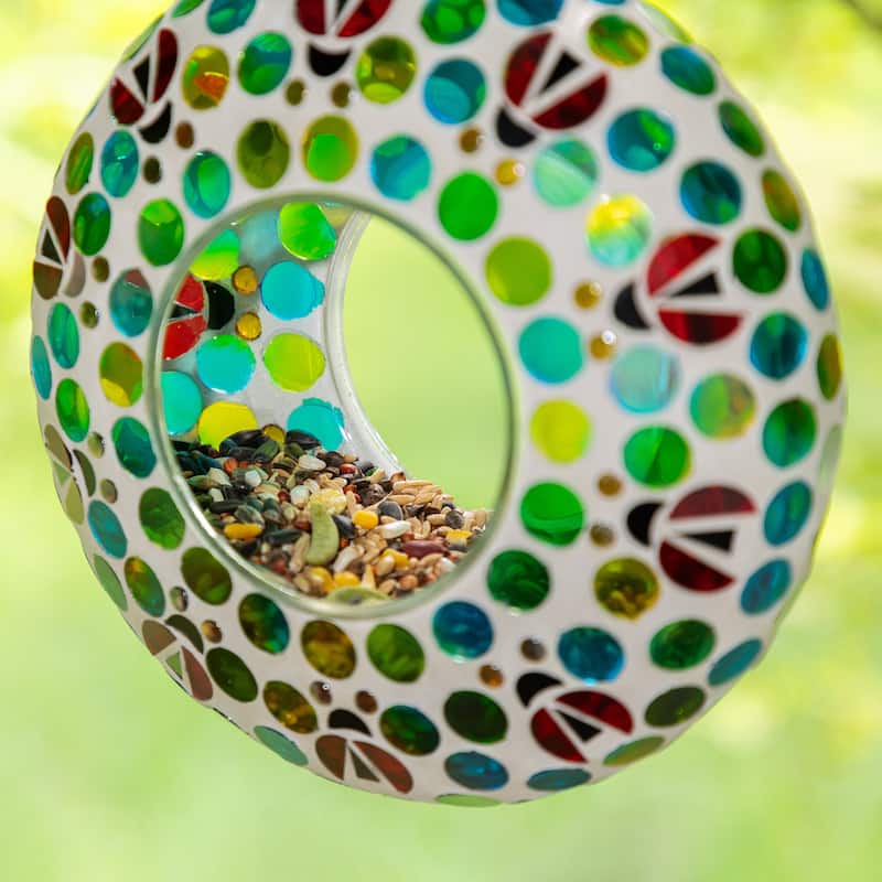 Glitzhome Round Hanging Multi-Color Mosaic Birdfeeder