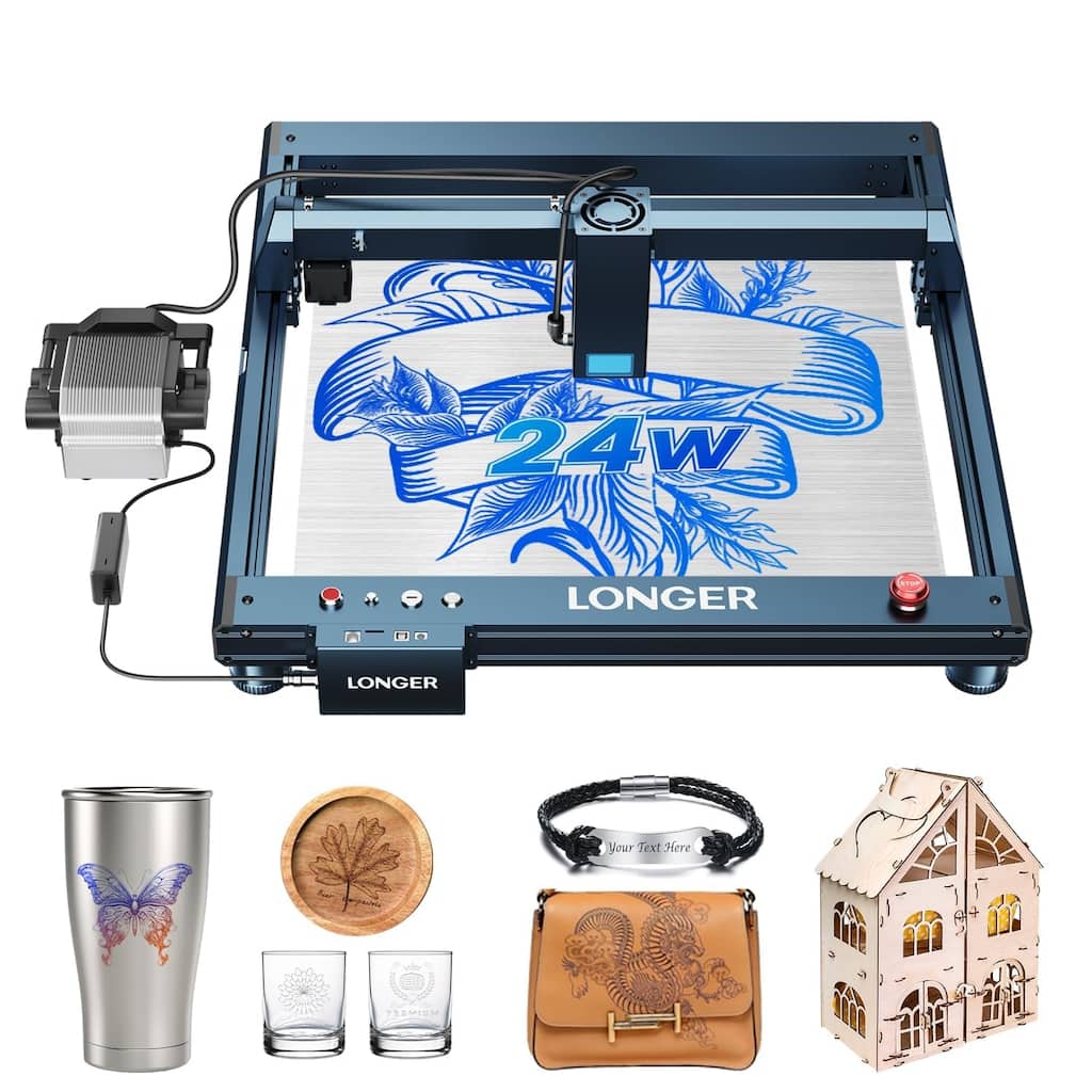 24W Output Laser Engraver Cutter with Auto Air Assist, Working Area 17.72x17.32 inch