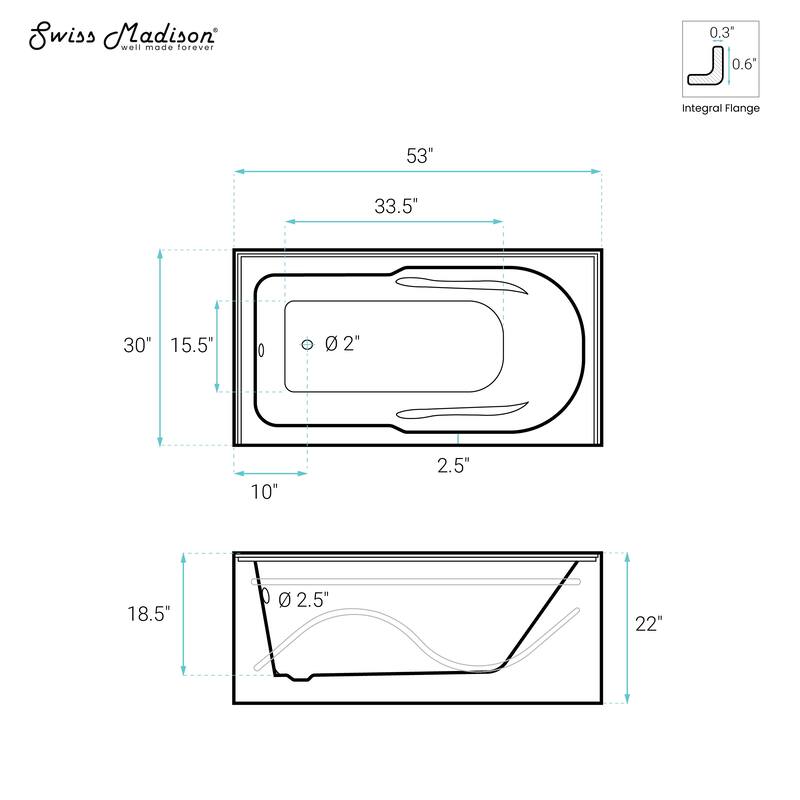 Ivy 54 X 30 Left Drain Soaking Alcove Corner Apron Bathtub In Glossy White With Integrated Overflow, Drain Included