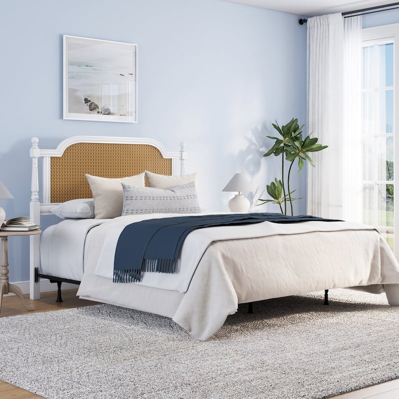 Hillsdale Melanie Wood and Cane Headboard with Frame, White