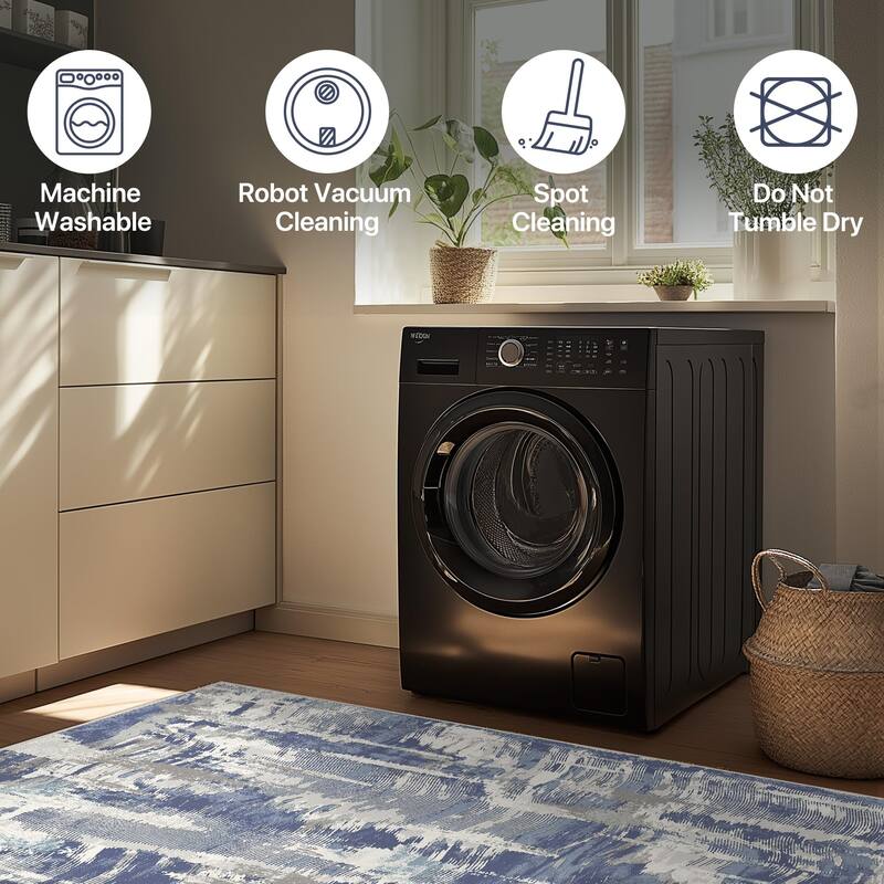 Mcow Textural Wash Collection Abstract Low-Pile Machine-Washable Area Rug