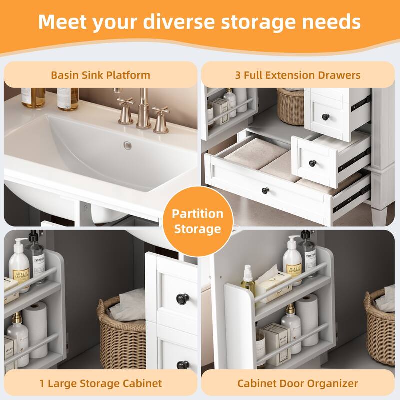 30'' Freestanding Bathroom Vanity with White Integrated Ceramic Sink - 30'' x 18.3'' x 33.78''