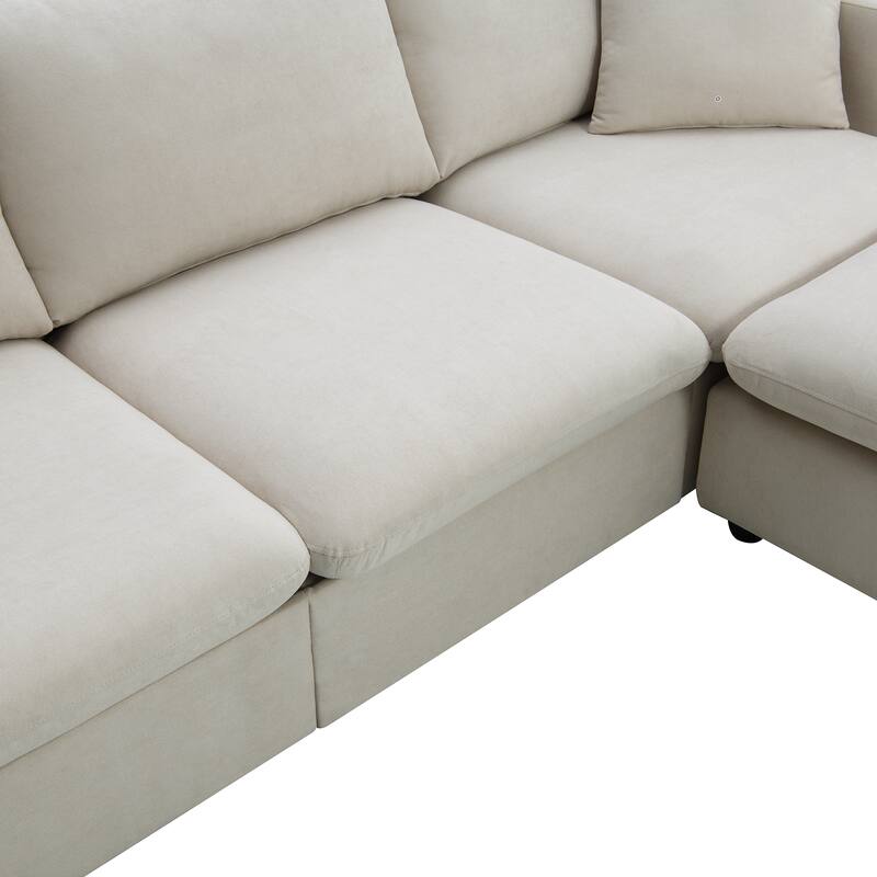 4-Seat Polyester L-Shaped Sectional Sofa with Convertible Ottoman