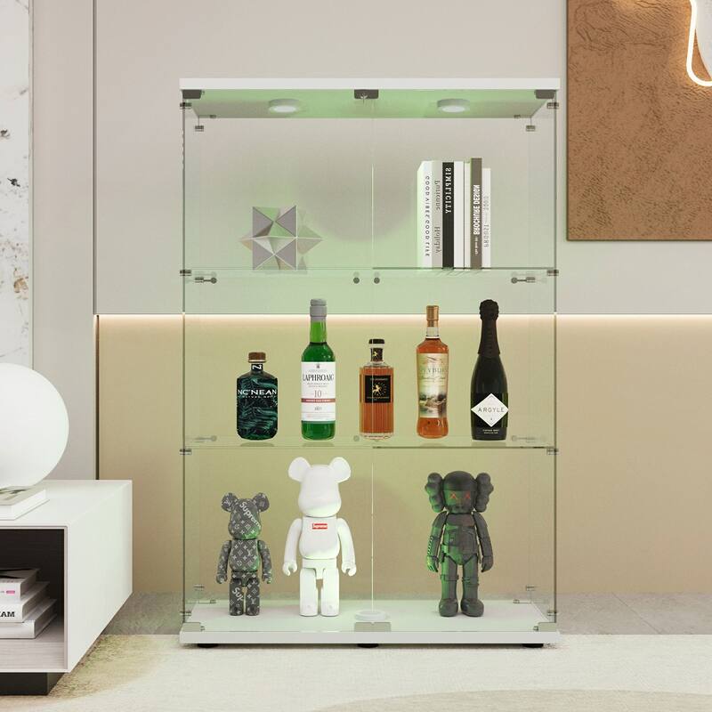 Tempered Glass Display Cabinet with Battery-powered Paipai Light
