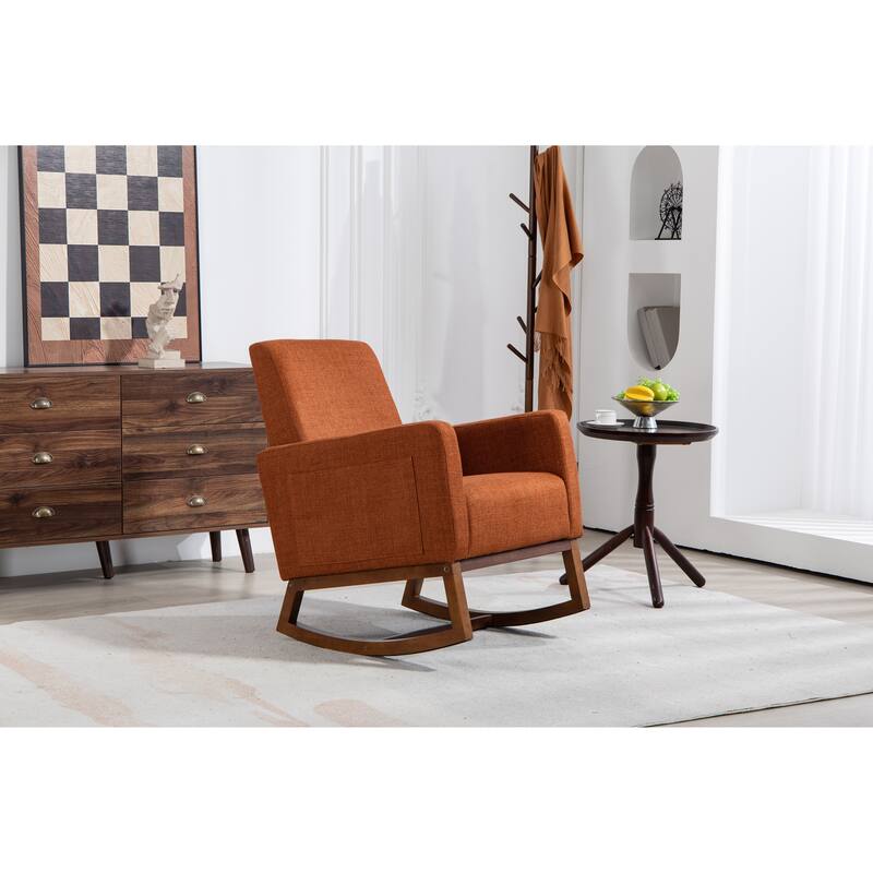 Brown Linen High Back Rocking Chair with Metal Frame