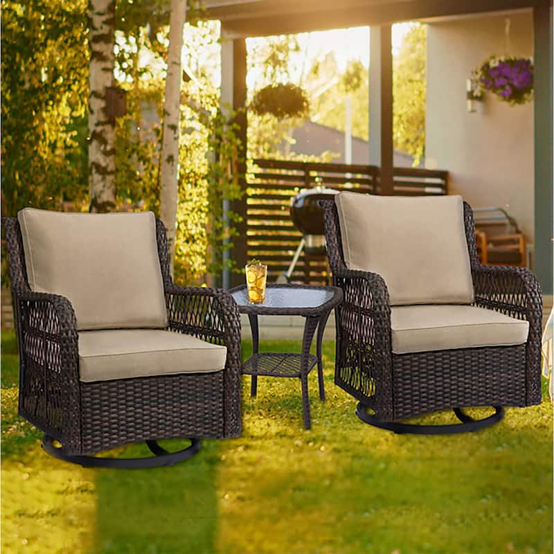Outdoor Rotatable Seating Group with Cushions Patio Wicker Sections - Beige