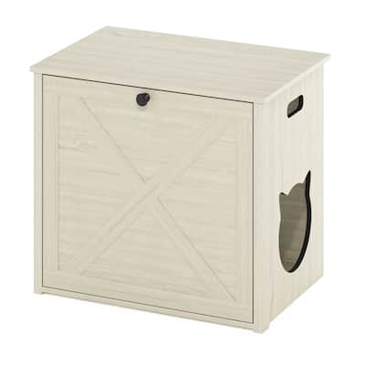 Furinno Peli Small Cat Litter Box Enclosure with Single Door, White Wash