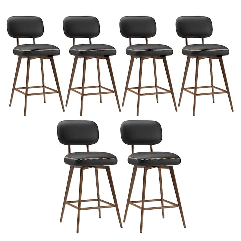 RENEWLINE Modern Swivel Bar Stools, 26 Inch Counter Stools(Ser of 2/3/4/6) with Backrest & Waterproof PU Leather - Set of 6 - Black