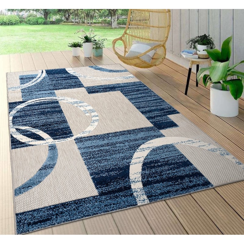 World Rug Gallery Modern Boxes Abstract Indoor/Outdoor Area Rug
