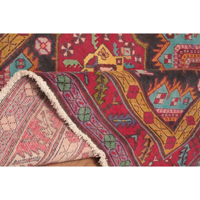 Hand Knotted Oriental 100% Wool Carpet Traditional Geometric Red Ardebil Runner Rug - 9' 4'' X 4' 5''