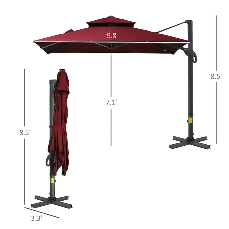10ft Hanging Cantilever Umbrella with Aluminum Cross Base and Tilt