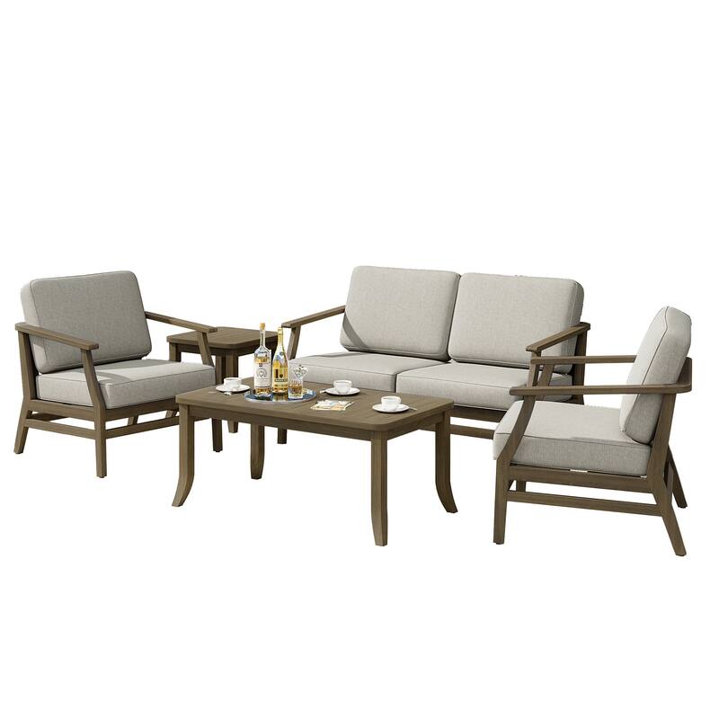Teak Outdoor Patio Seating Set with Loveseat, Chairs and Tables (5-Piece)