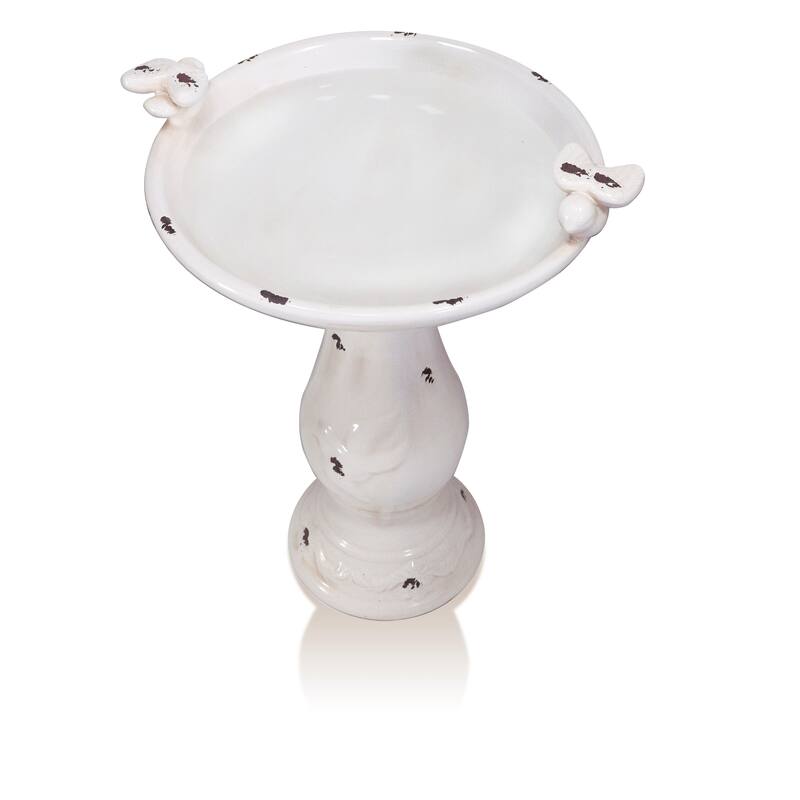 Light Brown Antique Ceramic Bird Bath with Two Birds
