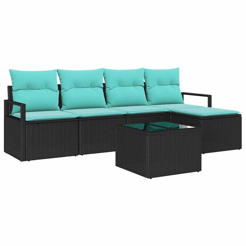 vidaXL 6 Garden Sofa Set with Cushions Black Poly Rattan - 90.6 x 46.1 x 27.2