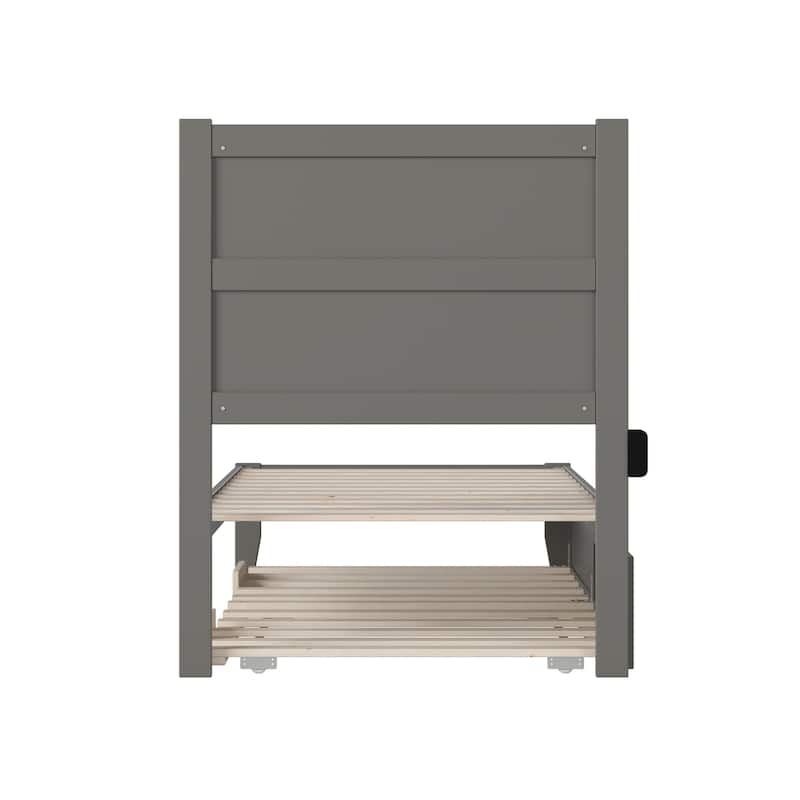 Twin Bed with Trundle - Grey Platform Bed Frame - Modern Design - Space Saving - HomeStock