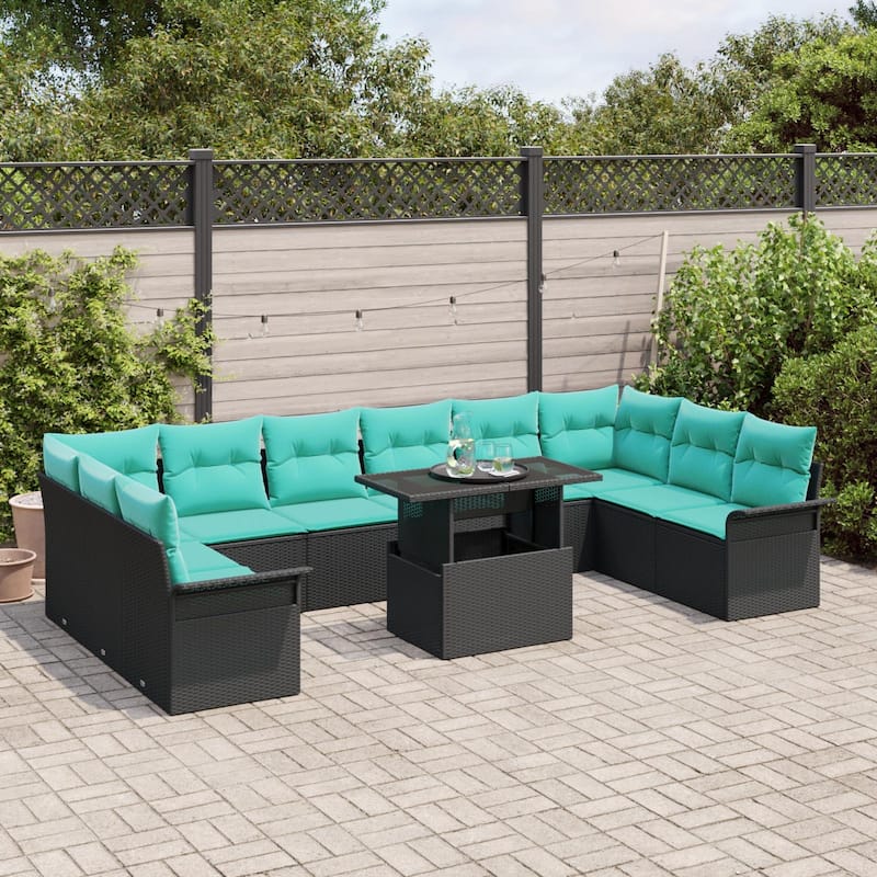 vidaXL 11 Garden Sofa Set with Cushions Black/Brown/Grey Poly Rattan - 135.4 x 73.8 x 27.2