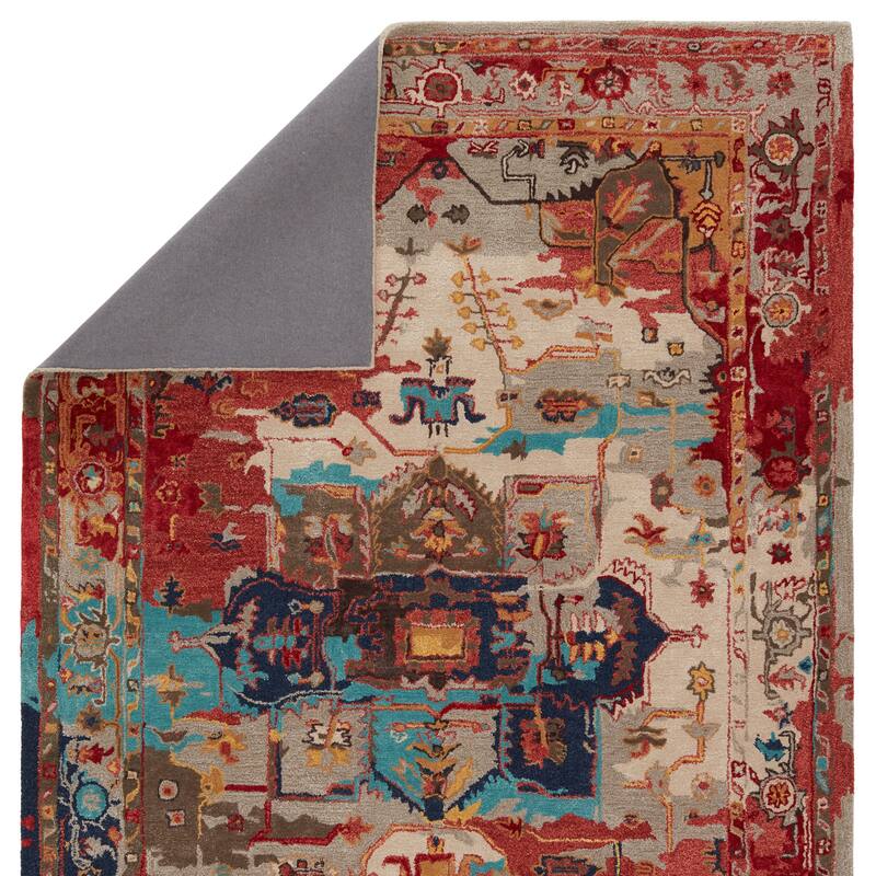 Cysha Handmade Medallion Red/ Aqua Area Rug