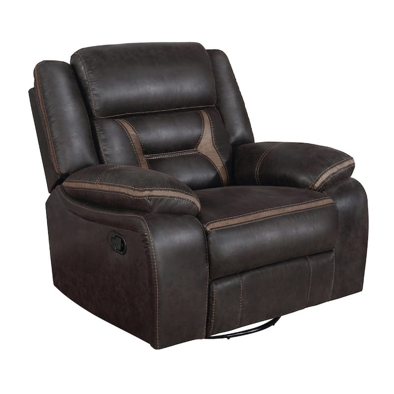 Jake 41 Inch Gliding Manual Recliner, Pillowtop, Dark Brown Faux Leather