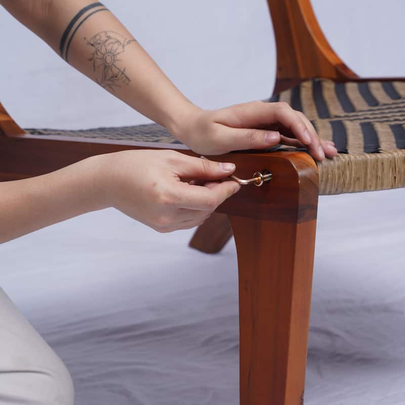 M4H Sevilla Brown Solid Acacia Wood Patio Lounge Chair with Ottoman