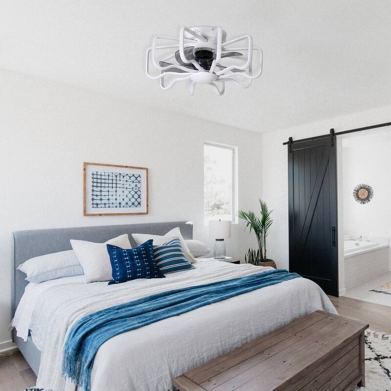 Starsky 22'' Drum Flush Mount Ceiling Fan with Light,6-Speed Low Profile Smart APP Control Ceiling Fan with Remote