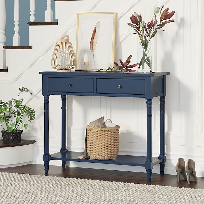 Entryway Table with Storage Drawers Console Table with Shelf - Blue