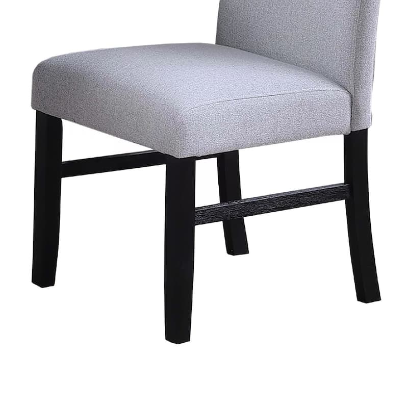 Dining Side Chair Set of 2, Charcoal Gray Fabric Foam Seat, Black Rubberwood
