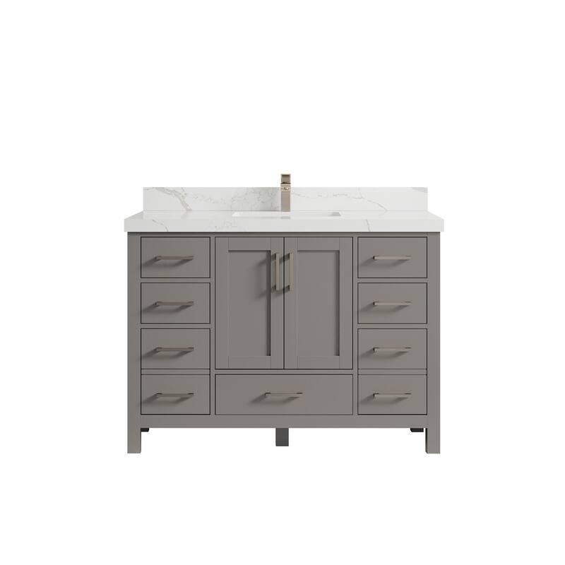 Willow Collection 48 in. W x 22 in. D Malibu Single Sink Bathroom Vanity with Countertop - 2" Calacatta Laza - Elephant Skin Gray