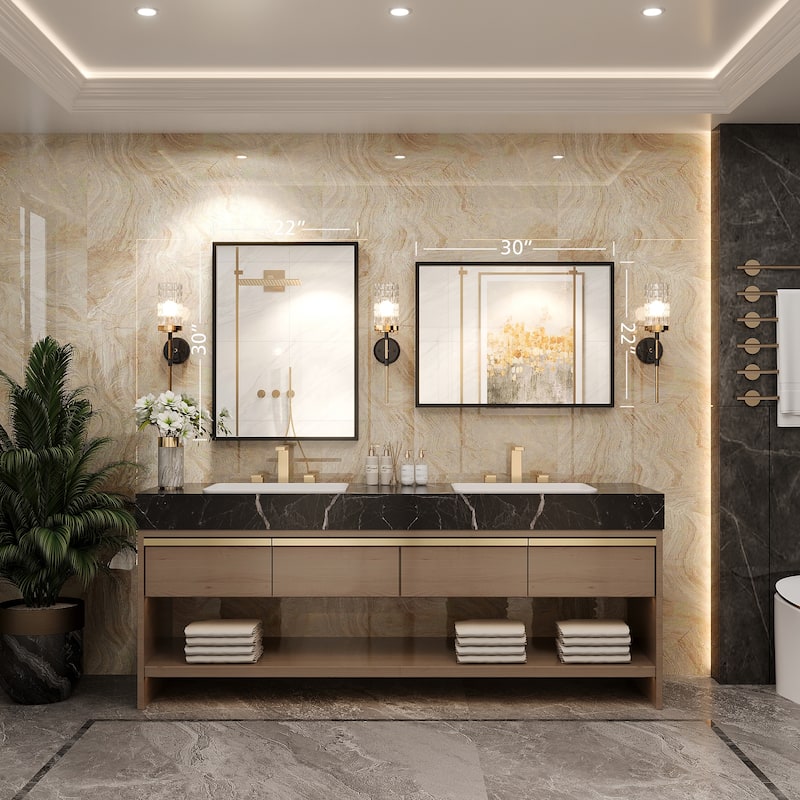 Tempered Glass and Metal Framed French Cleat Mounted Wall Bathroom / Vanity Mirror