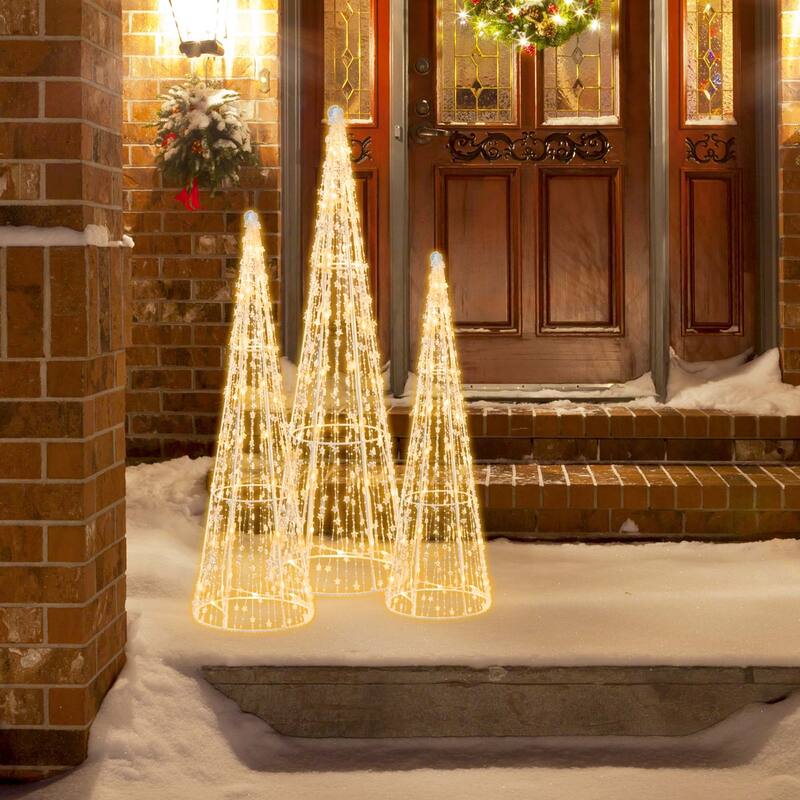 Costway Set of 3 Pre-lit Christmas Cone Trees Xmas Decoration with - See Details