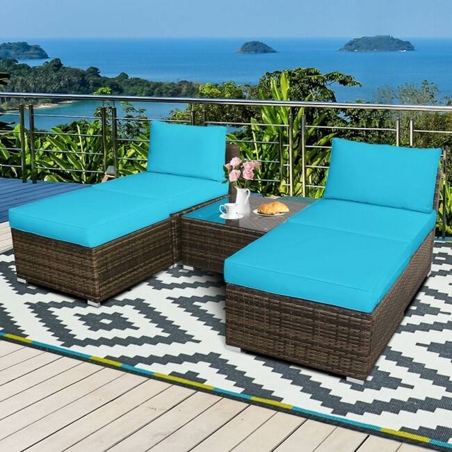 5 Pieces Wicker Lounge Chair Set with Washable Zippered Cushions - 26" x 26" x 13.5" (L x W x H)