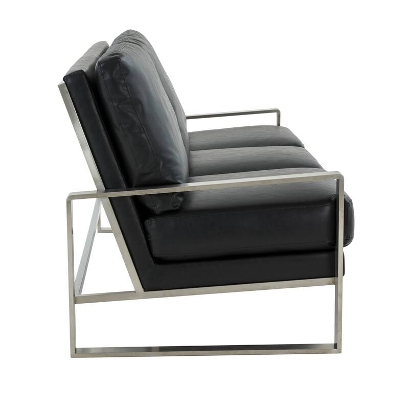 Leisuremod Jefferson Modern Design Faux Leather Sofa With Silver Frame - 77.1