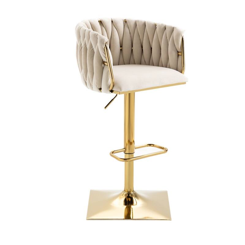 Vintage Style Velvet Upholstered Bar Stools with FootrestCounter