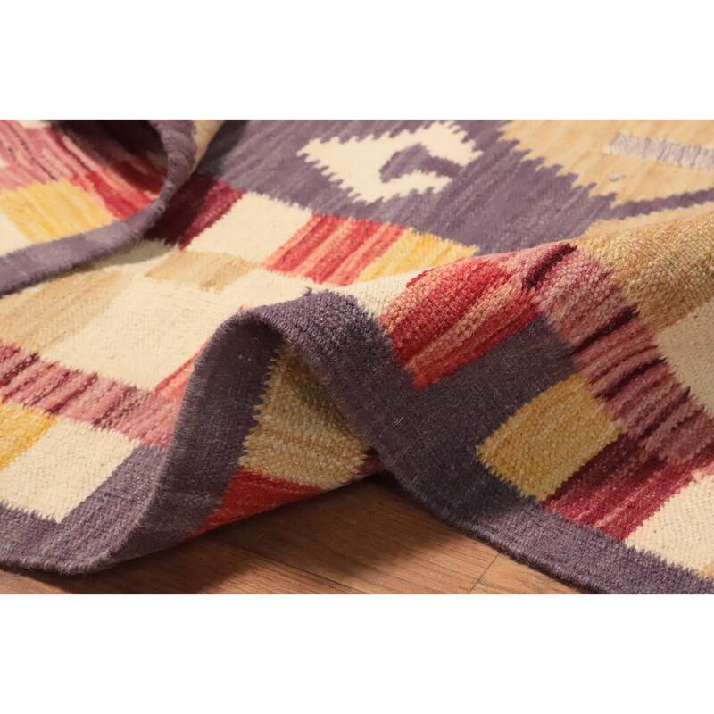 Hand Woven Oriental 100% Wool Carpet Southwestern Tribal Purples Kilim Area Rug - 5' 10'' X 4' 1''