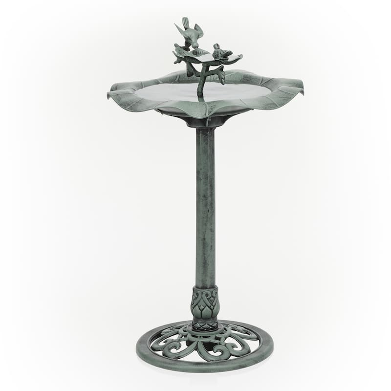 Alpine Corporation - 33" Tall Outdoor Lotus Birdbath Yard Statue, Green – Stunning Garden Accent to Attract Birds