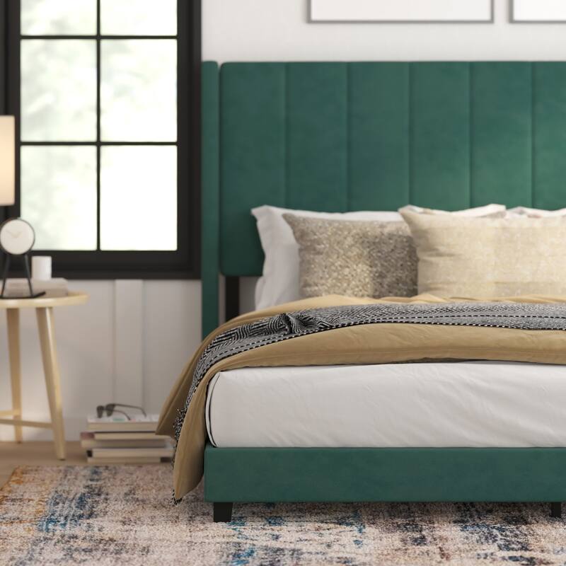 Upholstered Platform Bed with Wingback Headboard