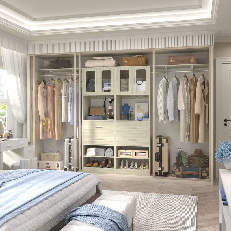 Rackcog Closet System with Doors and Drawers, Storage Organizer with DIY Shelving for Walk-in Closet