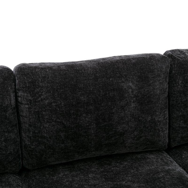 Living Room Chenille Fabric Sofa Sectional Sofa with Cushion Back, Pillow Top Arms, and Metal Legs