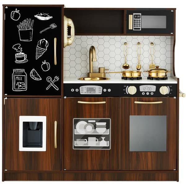 slide 2 of 7, Pretend Play Kitchen Wooden Toy Set for Kids with 11 Accessories