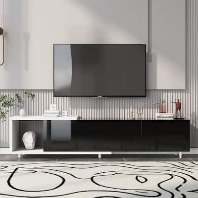 Modern Entendable TV Stand, Media Consol Table with 3 Storage Drawers, Entertainment Center with Adjustable Legs