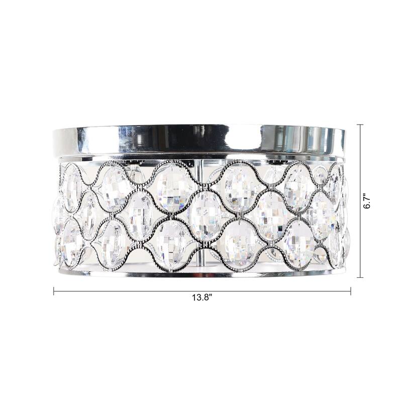 Glame 3-Light Chrome Low Profile Flush Mount Crystal Ceiling Light - 13.8-in W x 6.7-in H
