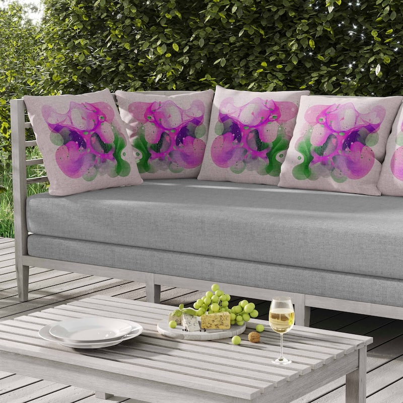 Whimsical Waves Indoor/Outdoor Reversible Throw Pillow Pink and Green