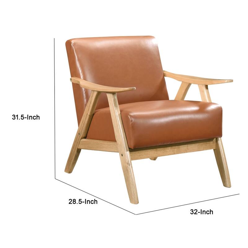 Indy Accent Club Armchair, Faux Leather, Natural Brown Solid Wood