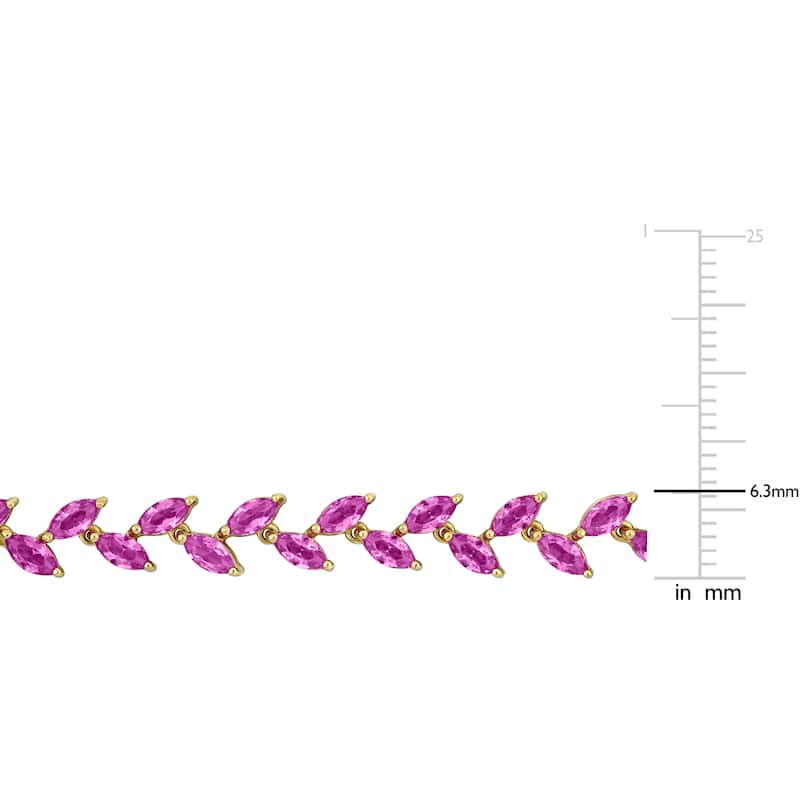 Miadora 12ct TGW Created Pink Sapphire Bracelet in Yellow Sterling Silver
