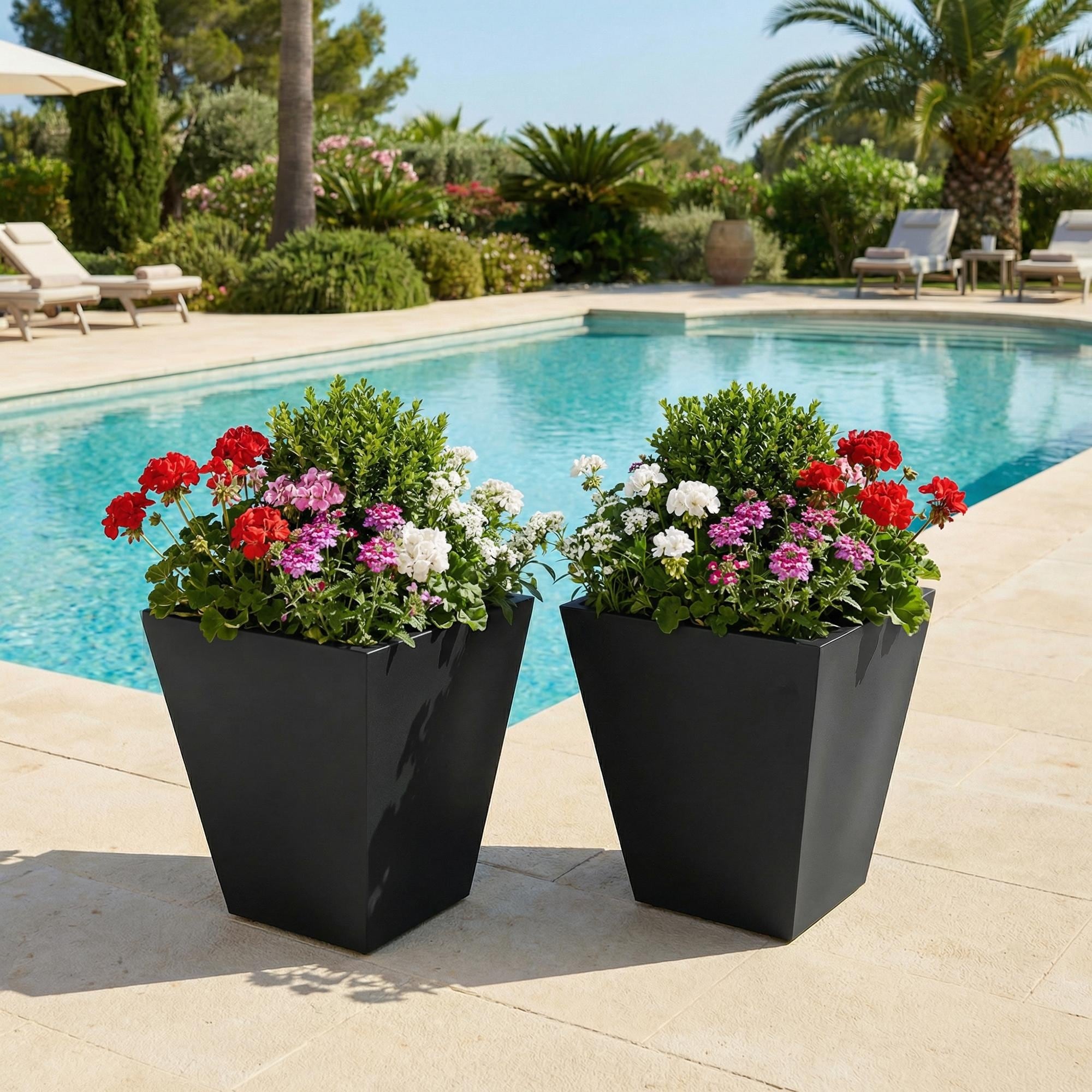 2 Pack Tapered Square Planters Indoor Outdoor Flower Pots with Drainage Holes Large Planter Boxes - 18"x16"x16"