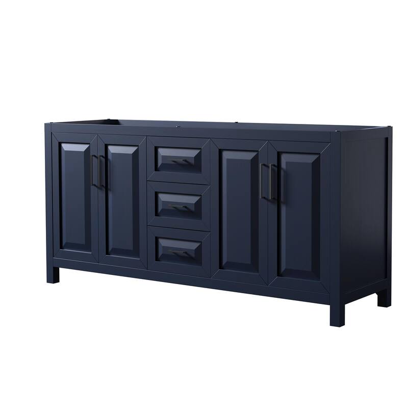 Wyndham Collection Daria 71" Double Free Standing Vanity Cabinet Only - Dark Blue / Matte Black Hardware