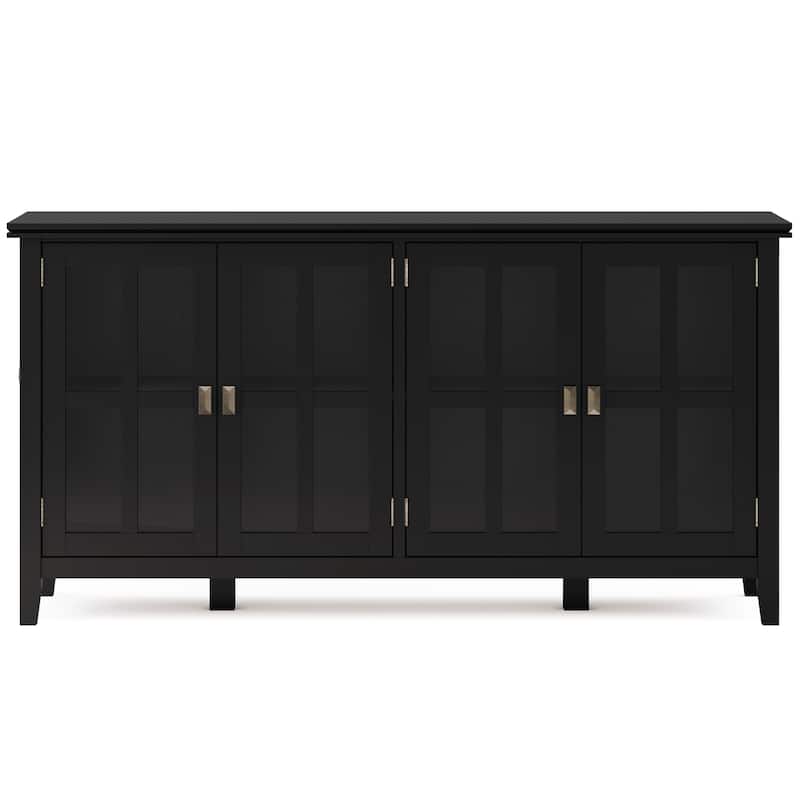 WYNDENHALL Stratford SOLID WOOD 66 inch Wide Contemporary Wide 4 Door Storage Cabinet in Russet Brown - 18" D x 66" W x 34" H