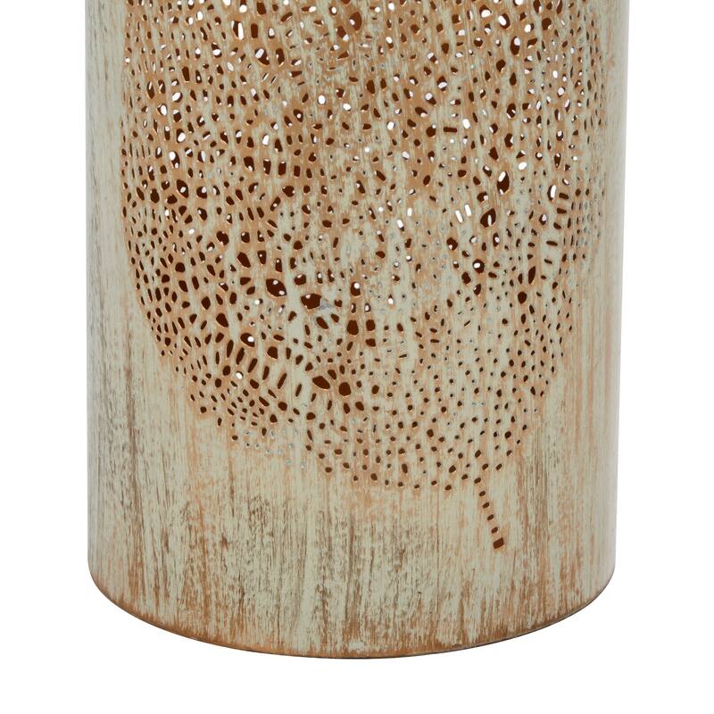 Brown or Gold Copper Metal Leaf Decorative Candle Lantern (Set of 3) - S/3 12", 9", 5"H