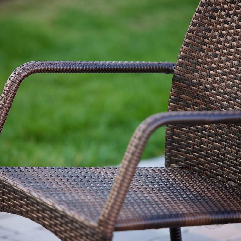 Roomfitters Outdoor PE Wicker Chairs with Deep Seat and Iron Frame, Set of 2, Brown