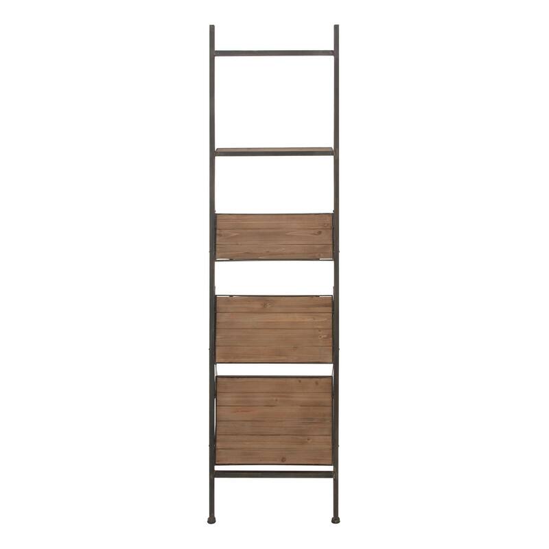 Wood 4 Shelf Shelving Unit - Brown - Roche River Decor - 14"W x 20"L x 77"H