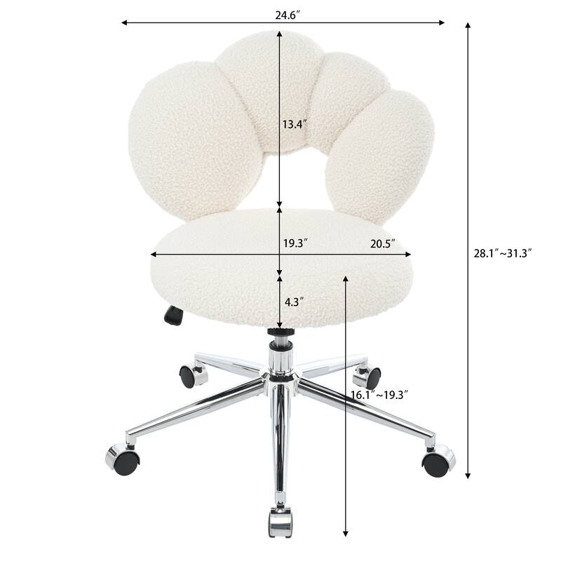 Criss Cross Chair with Wheels, Teddy Fabric Home Office Chair, 360°Swivel Height Adjustable Swivel Vanity Chair
